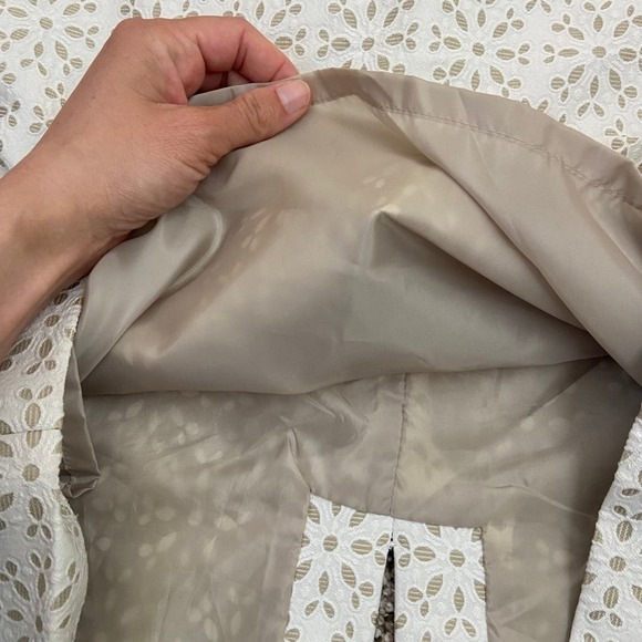 Cream beige eyelet cutout skirt size 12 polyester cotton knee length spring - Picture 4 of 8